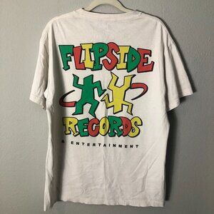 A-Lab Flipside Records T Shirt Double Sided Size L Red Blue Yellow Graphics